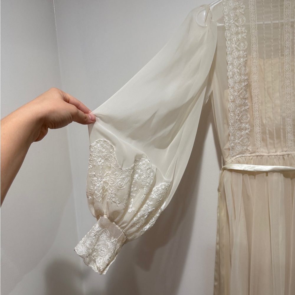 VTG Neiman Marcus Lace Chiffon Midi Maxi Dress XS Ivory Cream High‎ Neck Bridal - Picture 13 of 16